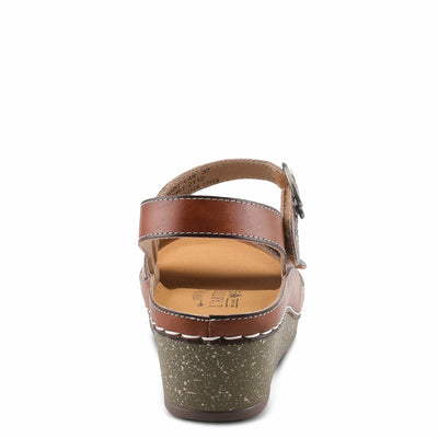 L'Artiste Women's ROSHNI Slingback Sandals – Hand-Painted Leather Floral Wedge with Adjustable Comfort Straps Camel Multi EU 38/7.5-8