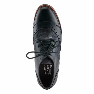 L'Artiste BARGIASTI-FLO Baroque Leather Oxford – Lace-Up Loafer with Floral Embossed Detailing Black Multi EU 38 / US 7.5-8