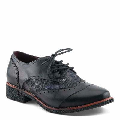 L'Artiste BARGIASTI-FLO Baroque Leather Oxford – Lace-Up Loafer with Floral Embossed Detailing Black Multi EU 40 / US 9