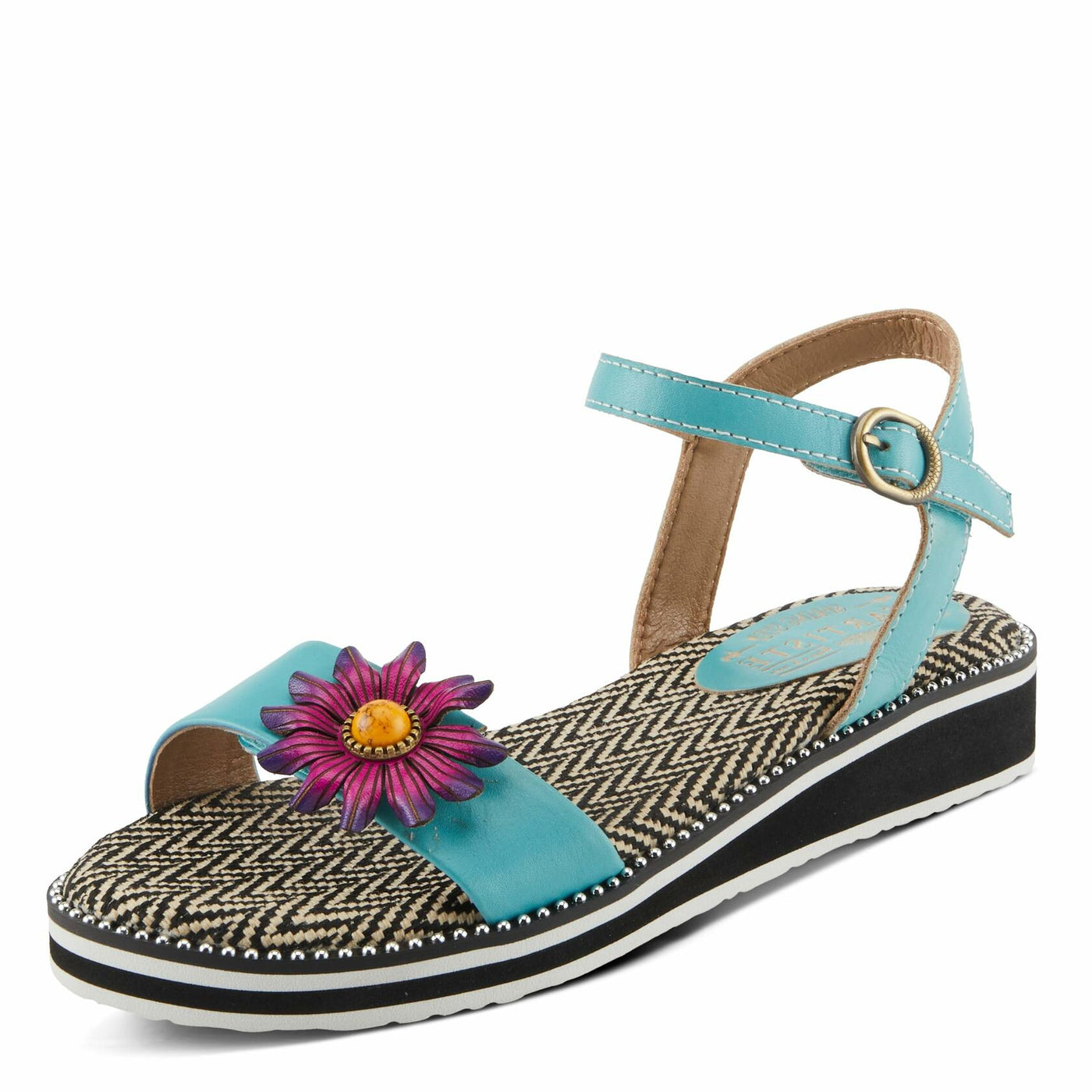 Spring Step L'Artiste Women's Tilton - Casual-Chic Hand-Painted Floral Sandals Sky Blue EU 36 / US 5.5-6