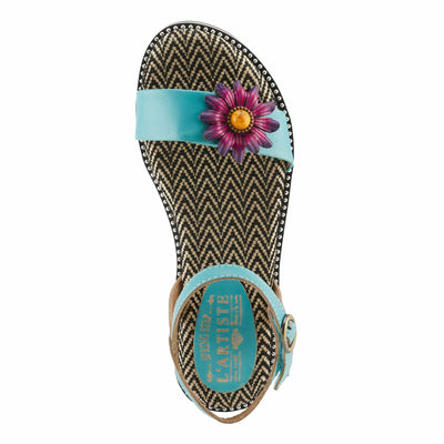 Spring Step L'Artiste Women's Tilton - Casual-Chic Hand-Painted Floral Sandals Sky Blue EU 36 / US 5.5-6