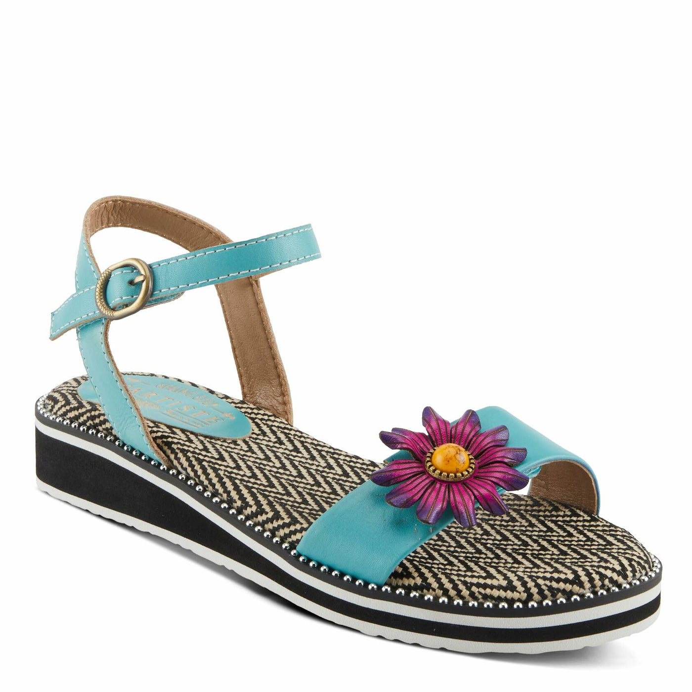 Spring Step L'Artiste Women's Tilton - Casual-Chic Hand-Painted Floral Sandals Sky Blue EU 36 / US 5.5-6