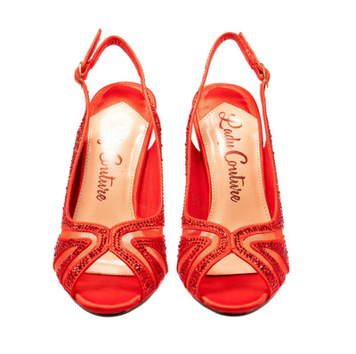 Lady Couture Adore Mid Heel Rhinestone Slingback, Red, 12