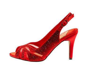 Lady Couture Adore Mid Heel Rhinestone Slingback, Red, 12