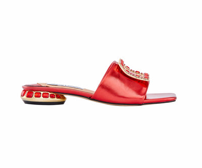 Lady Couture Amore Metallic Jewel Slide, Red, 13