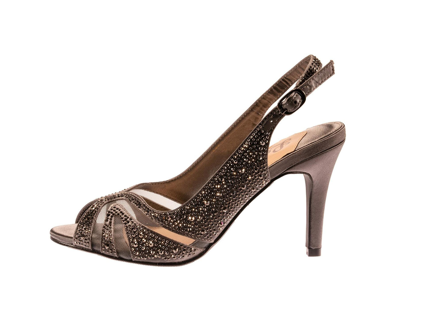 Lady Couture Adore Mid Heel Rhinestone Slingback, Pewter, 9