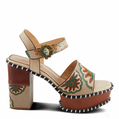 Spring Step L'Artiste Women's GOGETEM Retro Platform Sandals - Hand-Painted Flower Design, Decorative Floral Buckle Chocolate Multi EU 36 / US 5.5-6