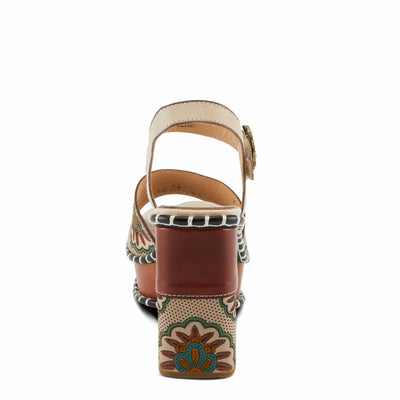 Spring Step L'Artiste Women's GOGETEM Retro Platform Sandals - Hand-Painted Flower Design, Decorative Floral Buckle Chocolate Multi EU 36 / US 5.5-6
