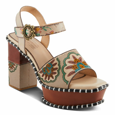 Spring Step L'Artiste Women's GOGETEM Retro Platform Sandals - Hand-Painted Flower Design, Decorative Floral Buckle Chocolate Multi EU 36 / US 5.5-6