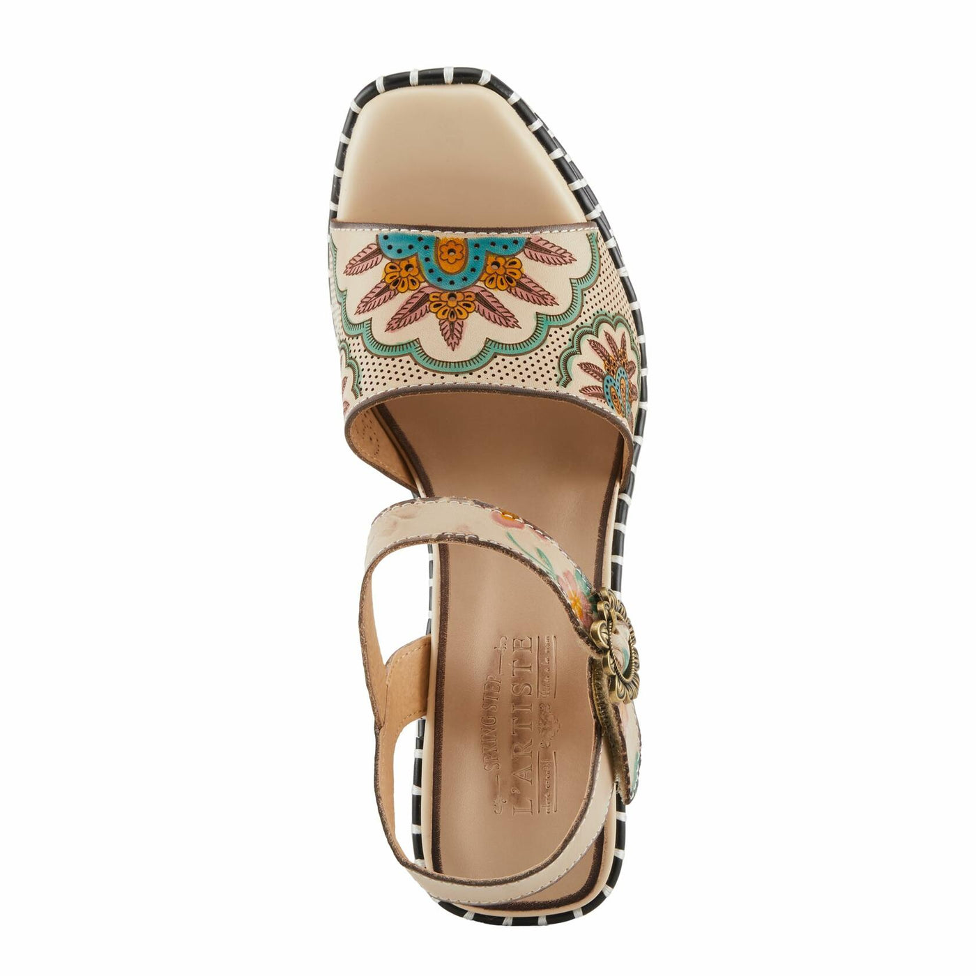 Spring Step L'Artiste Women's GOGETEM Retro Platform Sandals - Hand-Painted Flower Design, Decorative Floral Buckle Chocolate Multi EU 36 / US 5.5-6