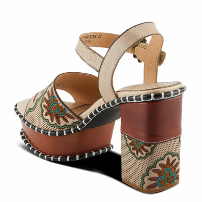 Spring Step L'Artiste Women's GOGETEM Retro Platform Sandals - Hand-Painted Flower Design, Decorative Floral Buckle Chocolate Multi EU 36 / US 5.5-6
