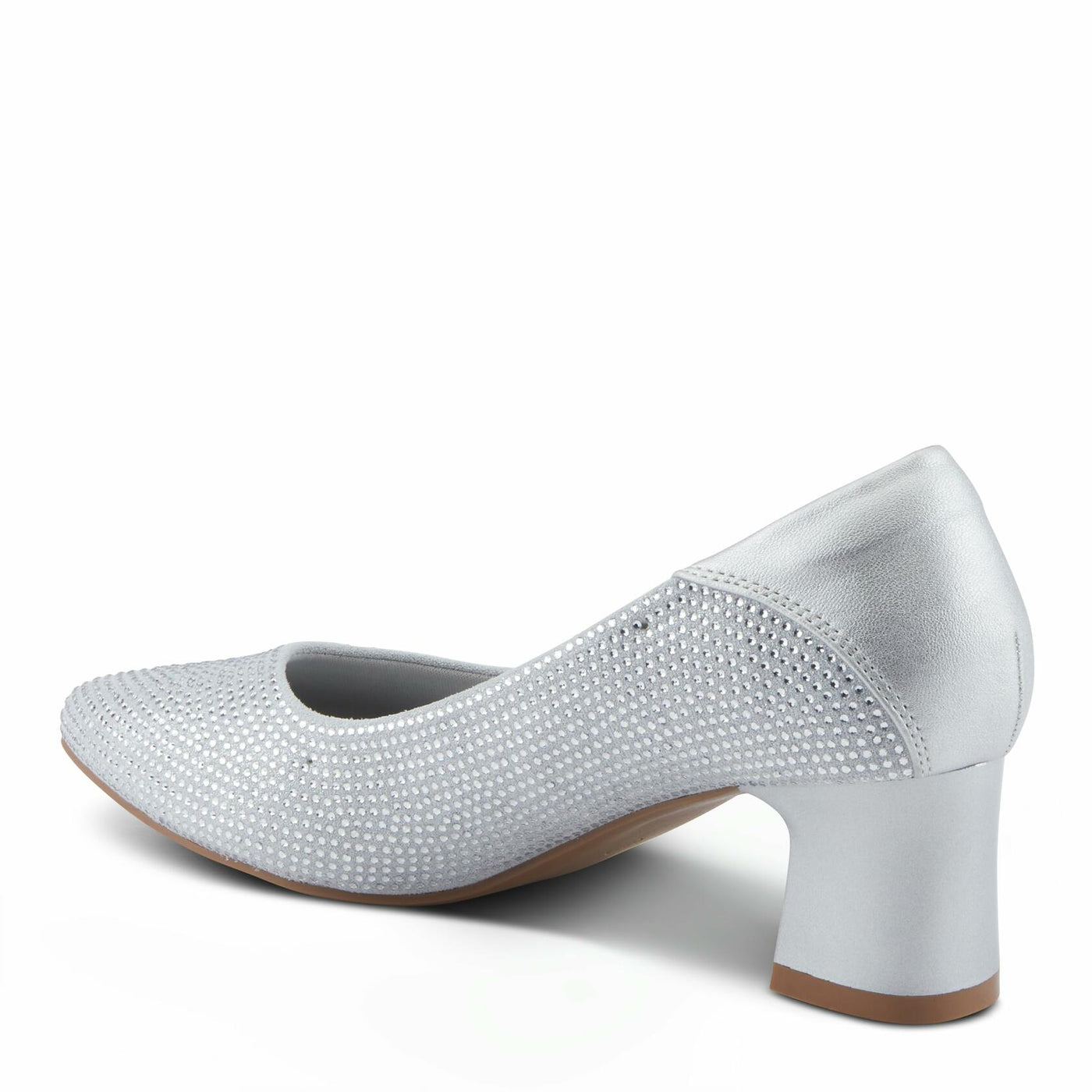 PATRIZIA Women's Senna Block Heel Pumps with Pointy-Toe Silhouette, Shimmering Crystals, and Comfortable Fit Silver EU 37 / US 6.5-7