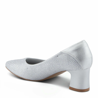 PATRIZIA Women's Senna Block Heel Pumps with Pointy-Toe Silhouette, Shimmering Crystals, and Comfortable Fit Silver EU 37 / US 6.5-7