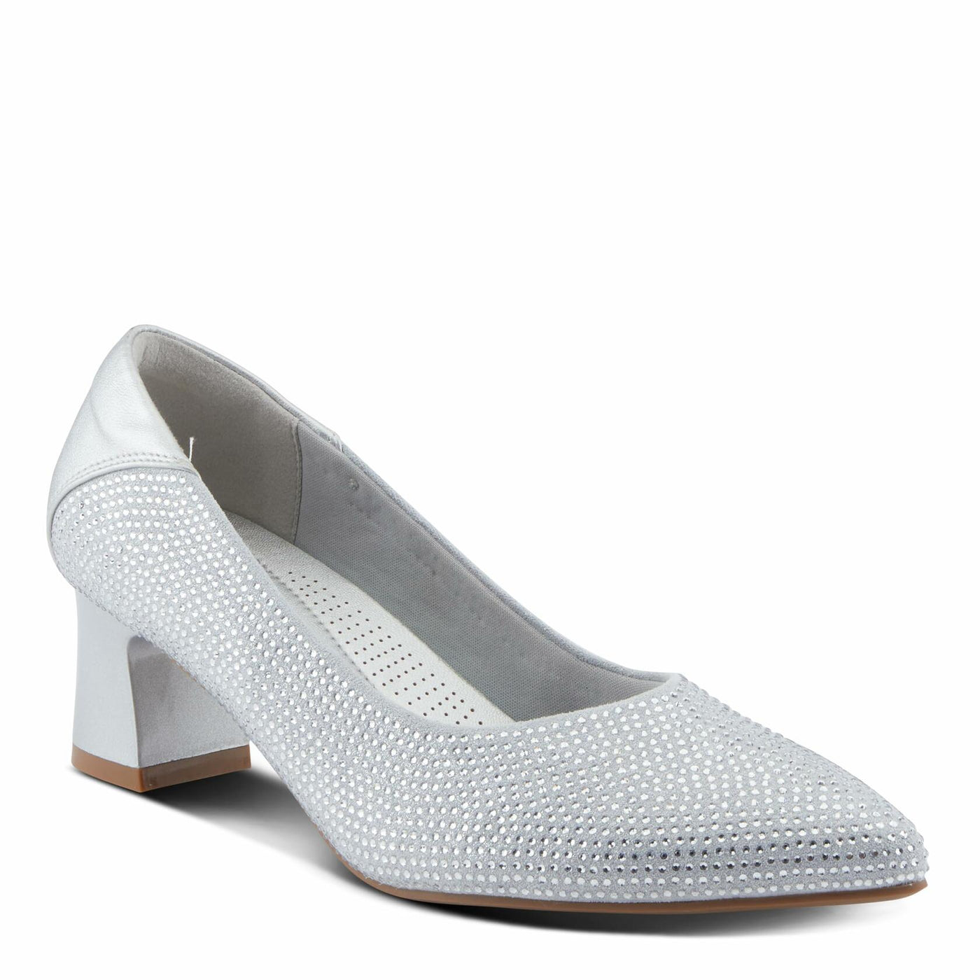 PATRIZIA Women's Senna Block Heel Pumps with Pointy-Toe Silhouette, Shimmering Crystals, and Comfortable Fit Silver EU 37 / US 6.5-7