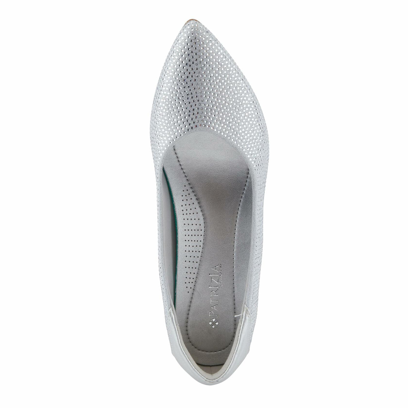 PATRIZIA Women's Senna Block Heel Pumps with Pointy-Toe Silhouette, Shimmering Crystals, and Comfortable Fit Silver EU 40 / US 9