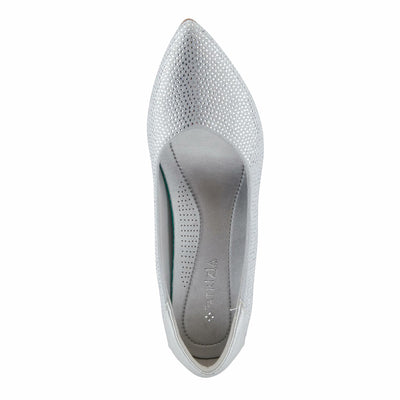 PATRIZIA Women's Senna Block Heel Pumps with Pointy-Toe Silhouette, Shimmering Crystals, and Comfortable Fit Silver EU 40 / US 9