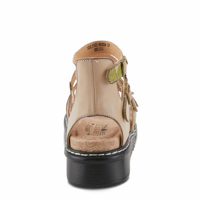 Spring Step L'Artiste Women's Selyse Flatform Sandals - Adjustable Straps, Hand-Painted Floral Artistry Beige Multi EU 41 / US 9.5-10