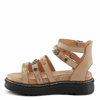Spring Step L'Artiste Women's Selyse Flatform Sandals - Adjustable Straps, Hand-Painted Floral Artistry Beige Multi EU 38 / US 7.5-8