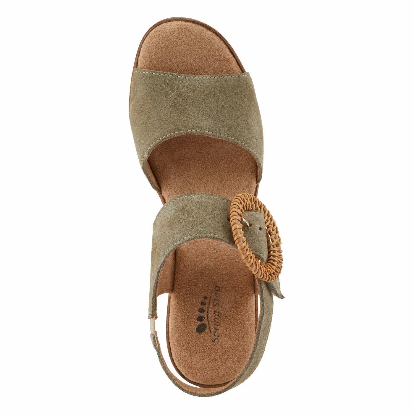 Spring Step Women's Gamona Ankle-Strap Heeled Sandal with Decorative Buckle - Cork Chunky High Heel Olive Suede EU 39/8.5