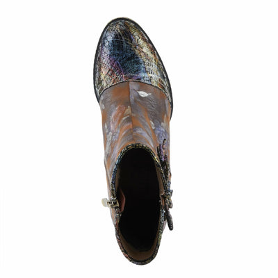 Spring Step L'Artiste Carre Women's Chic Bootie - Multi-Colored Metallics & Floral Designs, Stylish Heeled Ankle Boots Brown Multi EU 38/ US 7.5-8