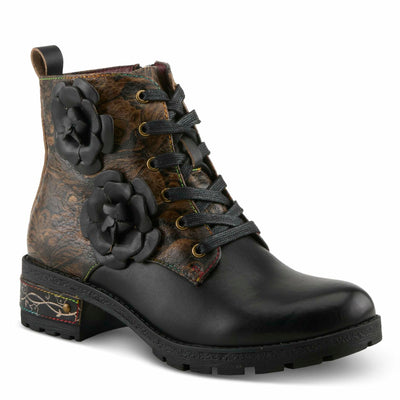 Spring Step L'Artiste Martinela Heeled Booties | Floral Appliqué Leather Ankle Boots with Artistic Touch BLACK MULTI EU 37 / US 6.5-7
