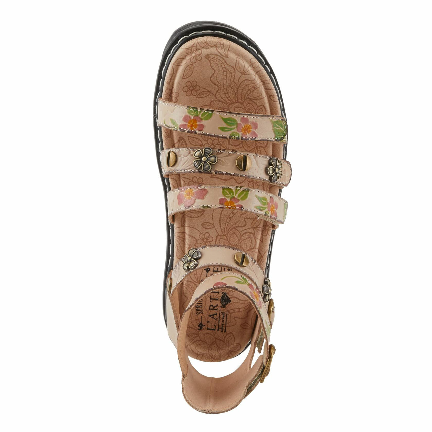 Spring Step L'Artiste Women's Selyse Flatform Sandals - Adjustable Straps, Hand-Painted Floral Artistry Beige Multi EU 38 / US 7.5-8