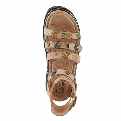Spring Step L'Artiste Women's Selyse Flatform Sandals - Adjustable Straps, Hand-Painted Floral Artistry Beige Multi EU 38 / US 7.5-8