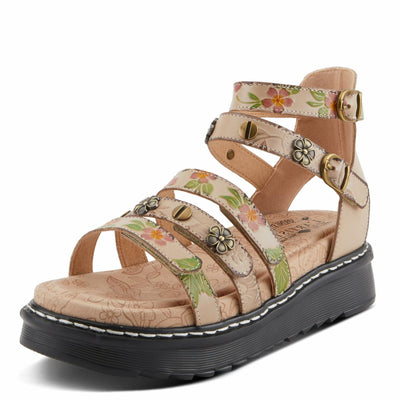 Spring Step L'Artiste Women's Selyse Flatform Sandals - Adjustable Straps, Hand-Painted Floral Artistry Beige Multi EU 38 / US 7.5-8