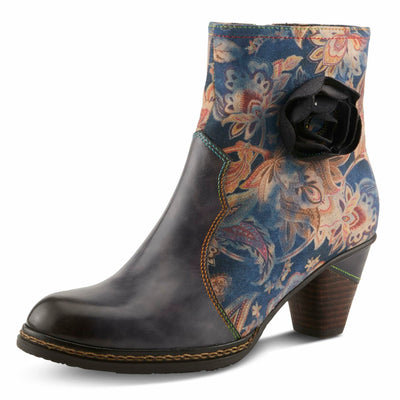 Spring Step L'Artiste Naima Heeled Booties | Floral-Printed Leather Ankle Boots with Rose Cutout Design BLUE MULTI EU 37 / US 6.5-7