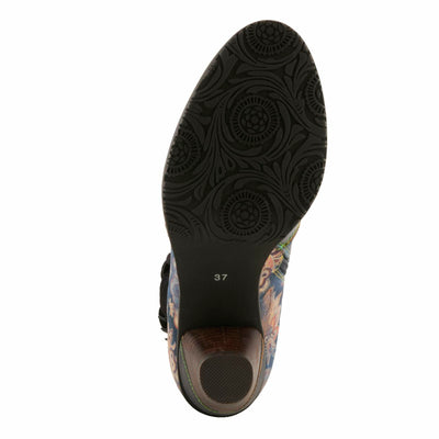 Spring Step L'Artiste Naima Heeled Booties | Floral-Printed Leather Ankle Boots with Rose Cutout Design BLUE MULTI EU 37 / US 6.5-7
