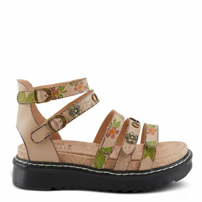 Spring Step L'Artiste Women's Selyse Flatform Sandals - Adjustable Straps, Hand-Painted Floral Artistry Beige Multi EU 38 / US 7.5-8