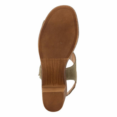 Spring Step Women's Gamona Ankle-Strap Heeled Sandal with Decorative Buckle - Cork Chunky High Heel Olive Suede EU 39/8.5