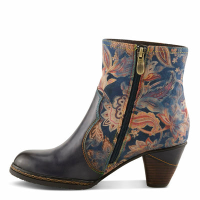 Spring Step L'Artiste Naima Heeled Booties | Floral-Printed Leather Ankle Boots with Rose Cutout Design BLUE MULTI EU 37 / US 6.5-7