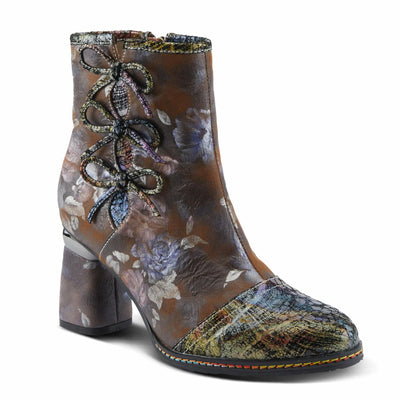 Spring Step L'Artiste Carre Women's Chic Bootie - Multi-Colored Metallics & Floral Designs, Stylish Heeled Ankle Boots Brown Multi EU 38/ US 7.5-8