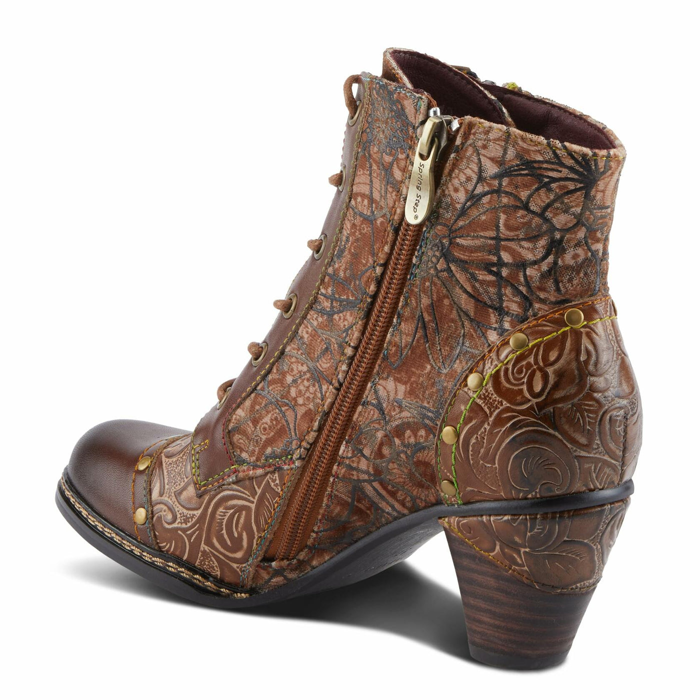 Spring Step L'Artiste Avyanna Women's Floral Velvet Bootie - Romantic Vibe, Glamorous Ankle Boots for Date Nights Medium Brown Multi EU 40 / US 9