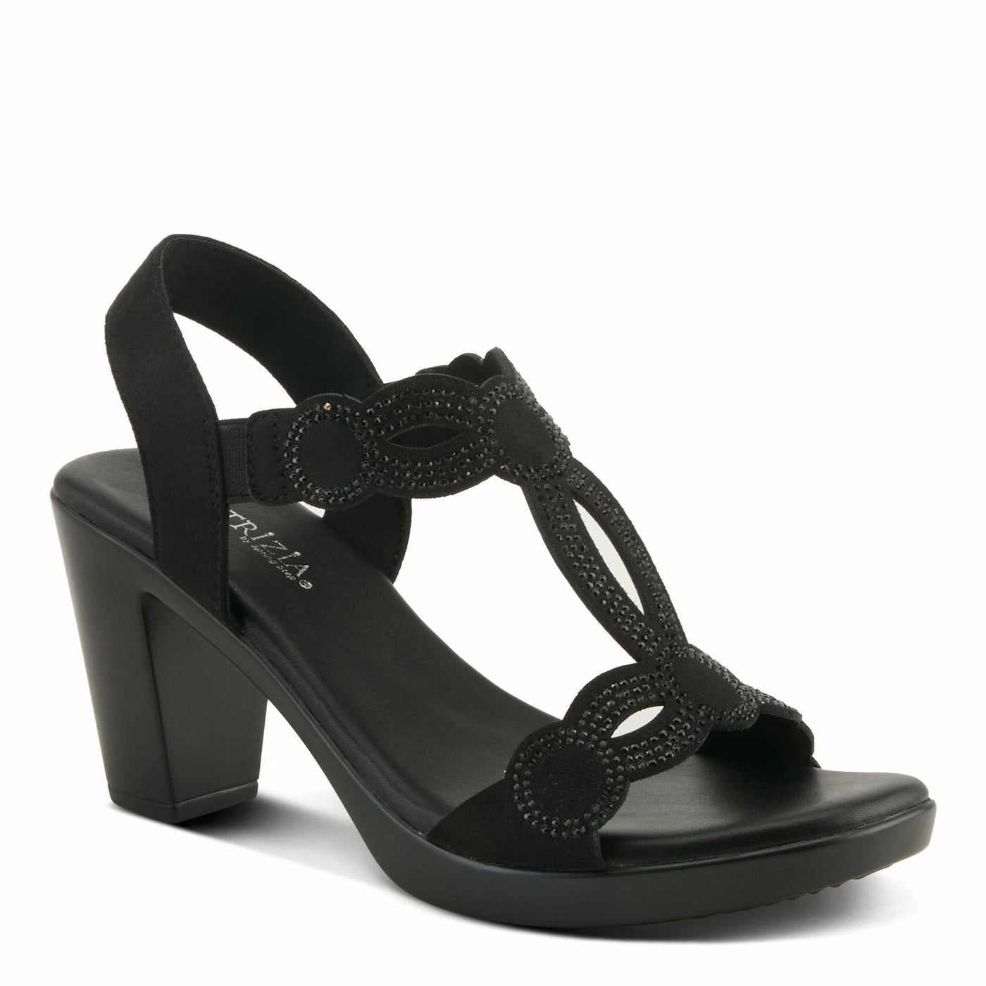 PATRIZIA Women's ILLARA Slip-On T-Strap Heels - Crystal Embellished, Elastic Goring, Cushioned Comfort BLACK EU 39 / US 8.5
