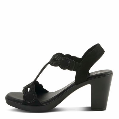 PATRIZIA Women's ILLARA Slip-On T-Strap Heels - Crystal Embellished, Elastic Goring, Cushioned Comfort BLACK EU 36 / US 5.5-6