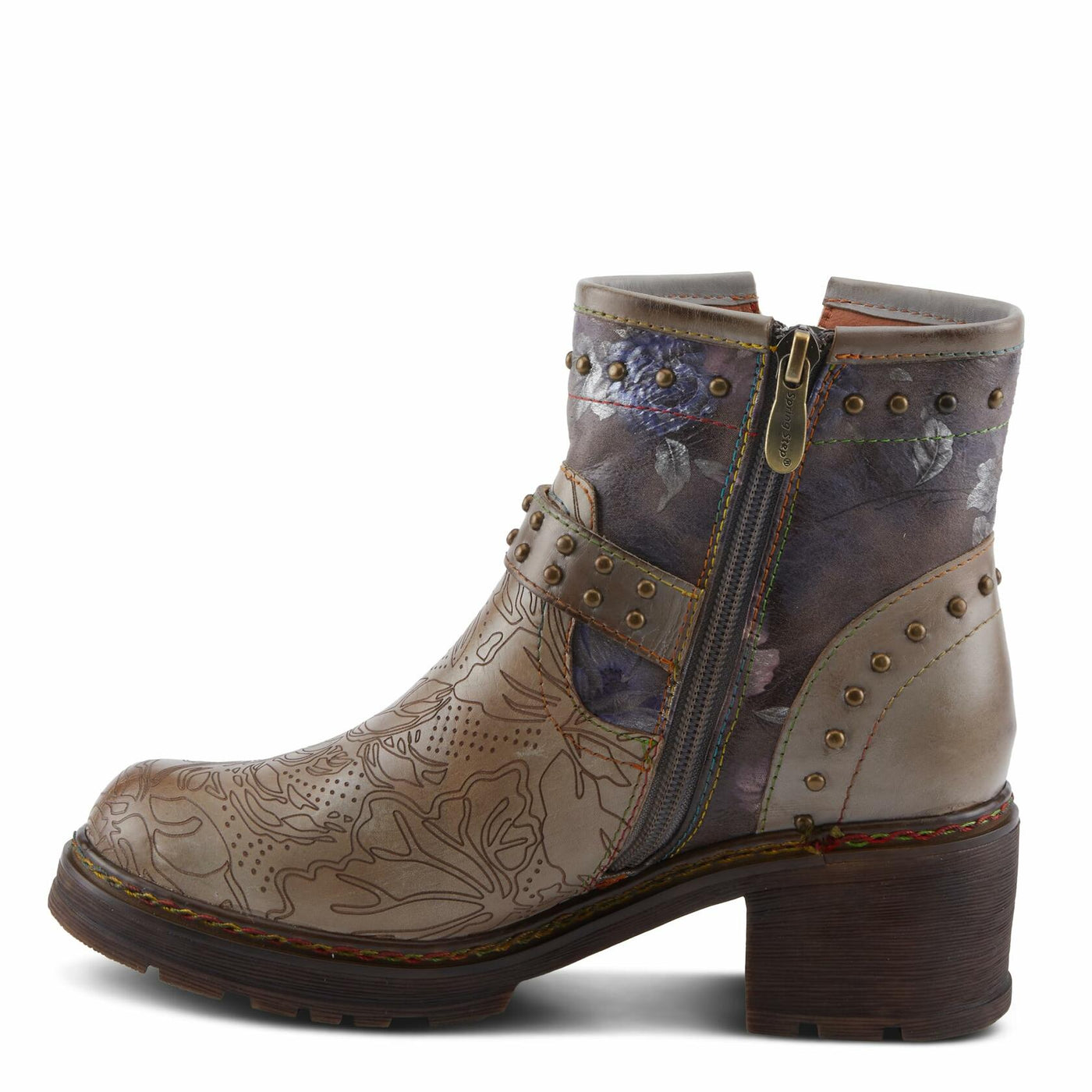 Spring Step L'Artiste Branchout Women's Floral Bootie - Handpainted & Printed Designs, Standout Statement Shoes Grey Multi EU 40 / US 9