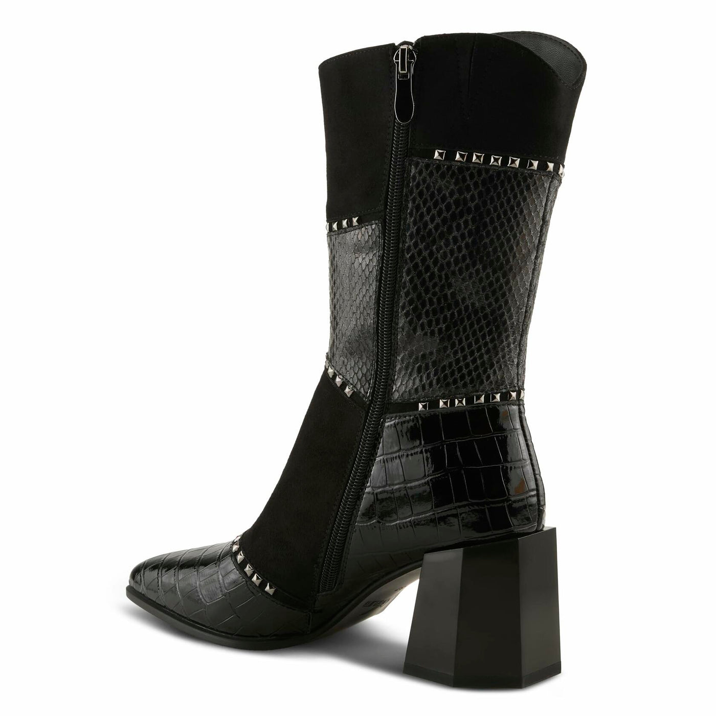 Azura Women's ZAYRINA Mid-Shaft Leather Boots with Animal Print, Stud Details, and Zipper Closure Black EU 36 / US 5.5-6
