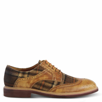 Spring Step L'Artiste Men's Thavo-Plaid Leather Oxford Shoes Tan Multi EU 41 / US 8-8.5