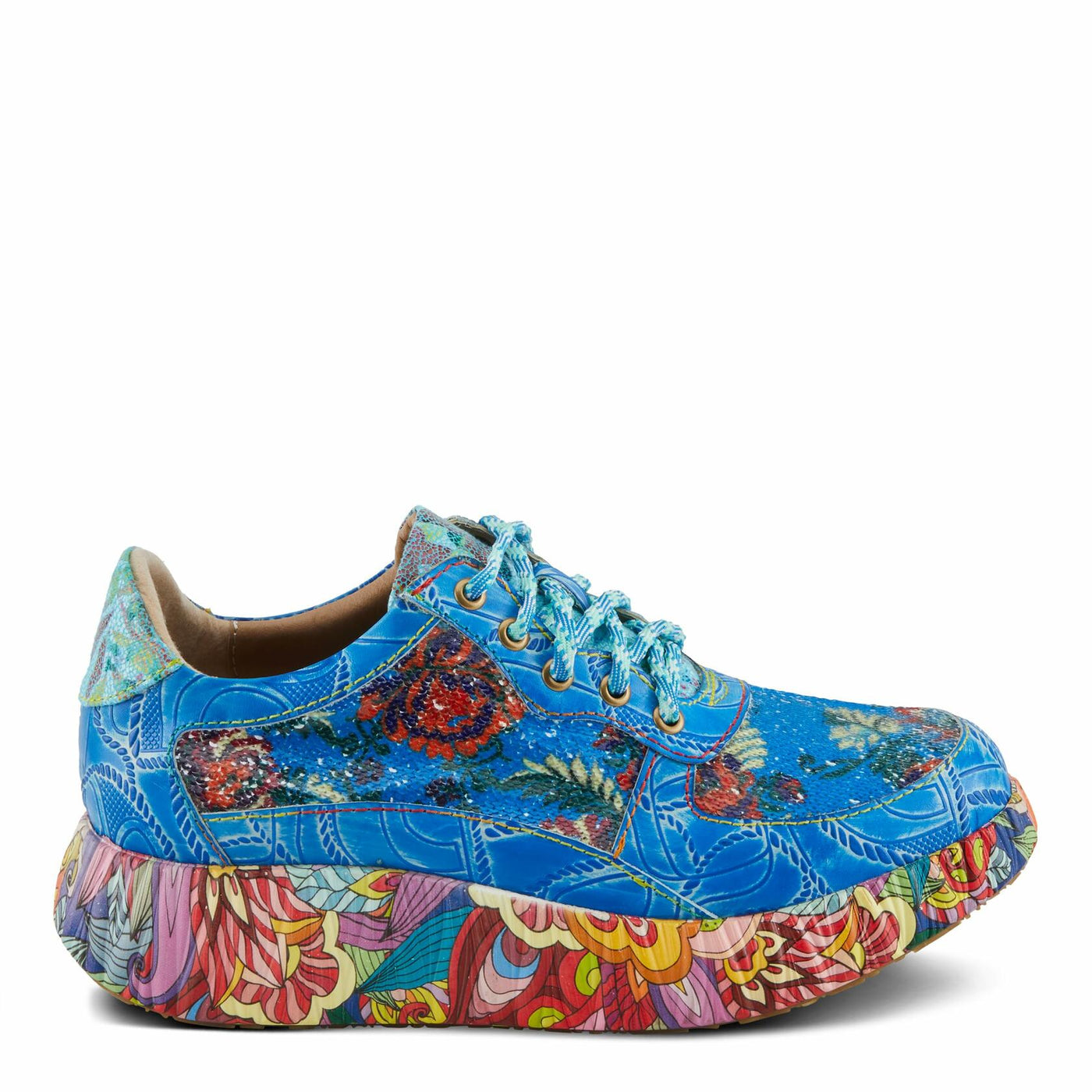 Spring Step L'Artiste Women's CAFFEY Multicolored Fashion Sneakers | Unique Energetic Patterns Blue Multi EU 37 / US 6.5-7