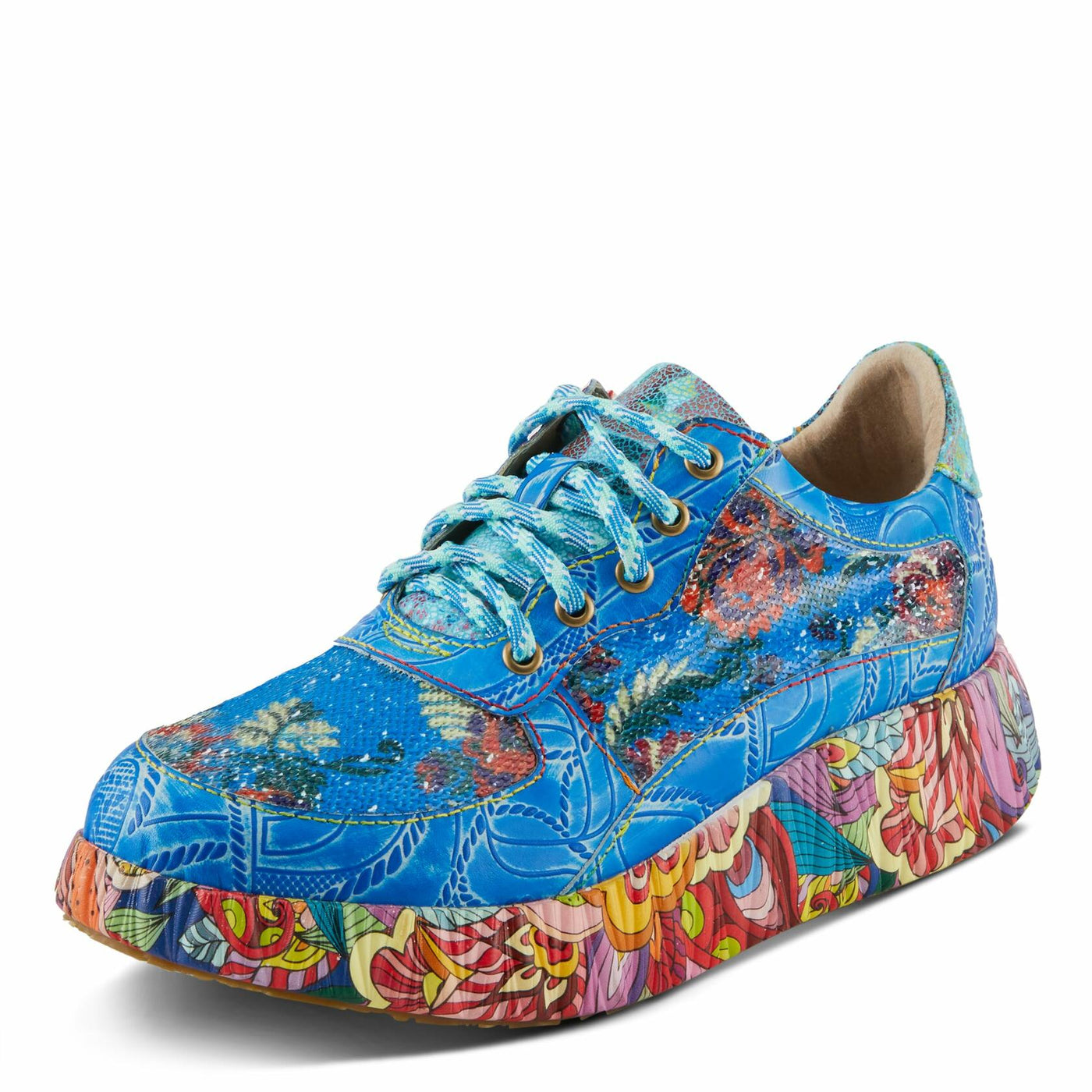 Spring Step L'Artiste Women's CAFFEY Multicolored Fashion Sneakers | Unique Energetic Patterns Blue Multi EU 36 / US 5.5-6