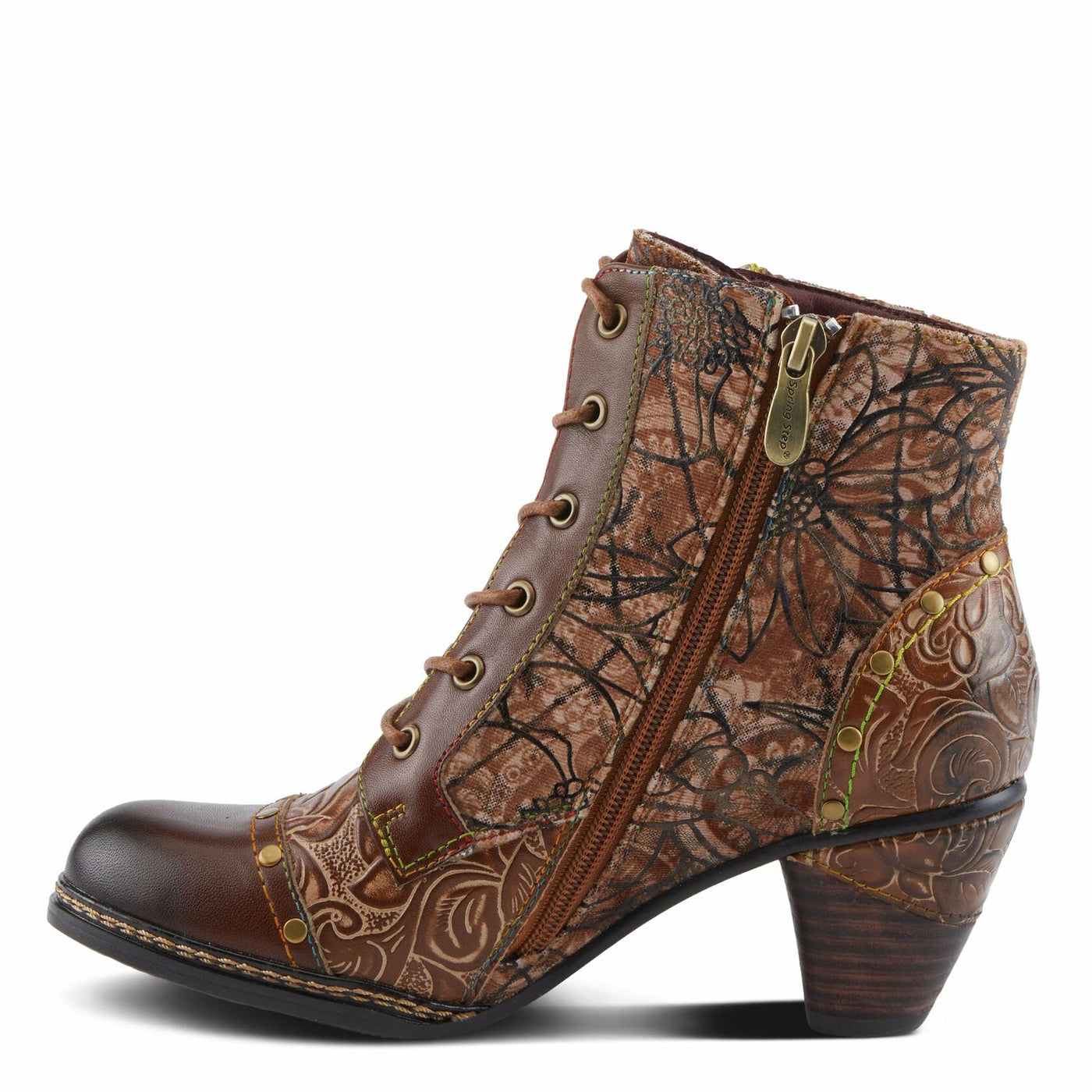 Spring Step L'Artiste Avyanna Women's Floral Velvet Bootie - Romantic Vibe, Glamorous Ankle Boots for Date Nights Medium Brown Multi EU 41 / US 9.5-10