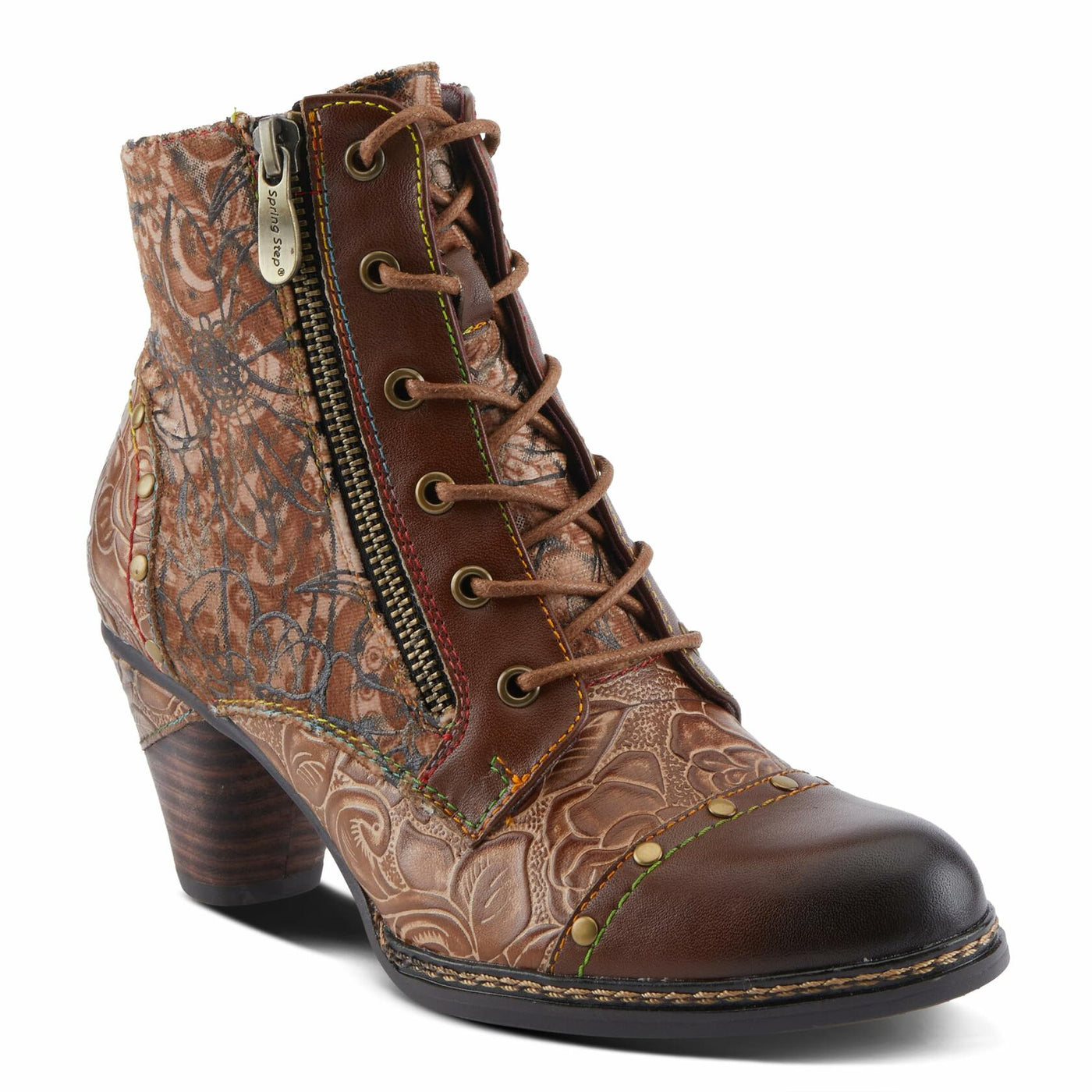 Spring Step L'Artiste Avyanna Women's Floral Velvet Bootie - Romantic Vibe, Glamorous Ankle Boots for Date Nights Medium Brown Multi EU 41 / US 9.5-10