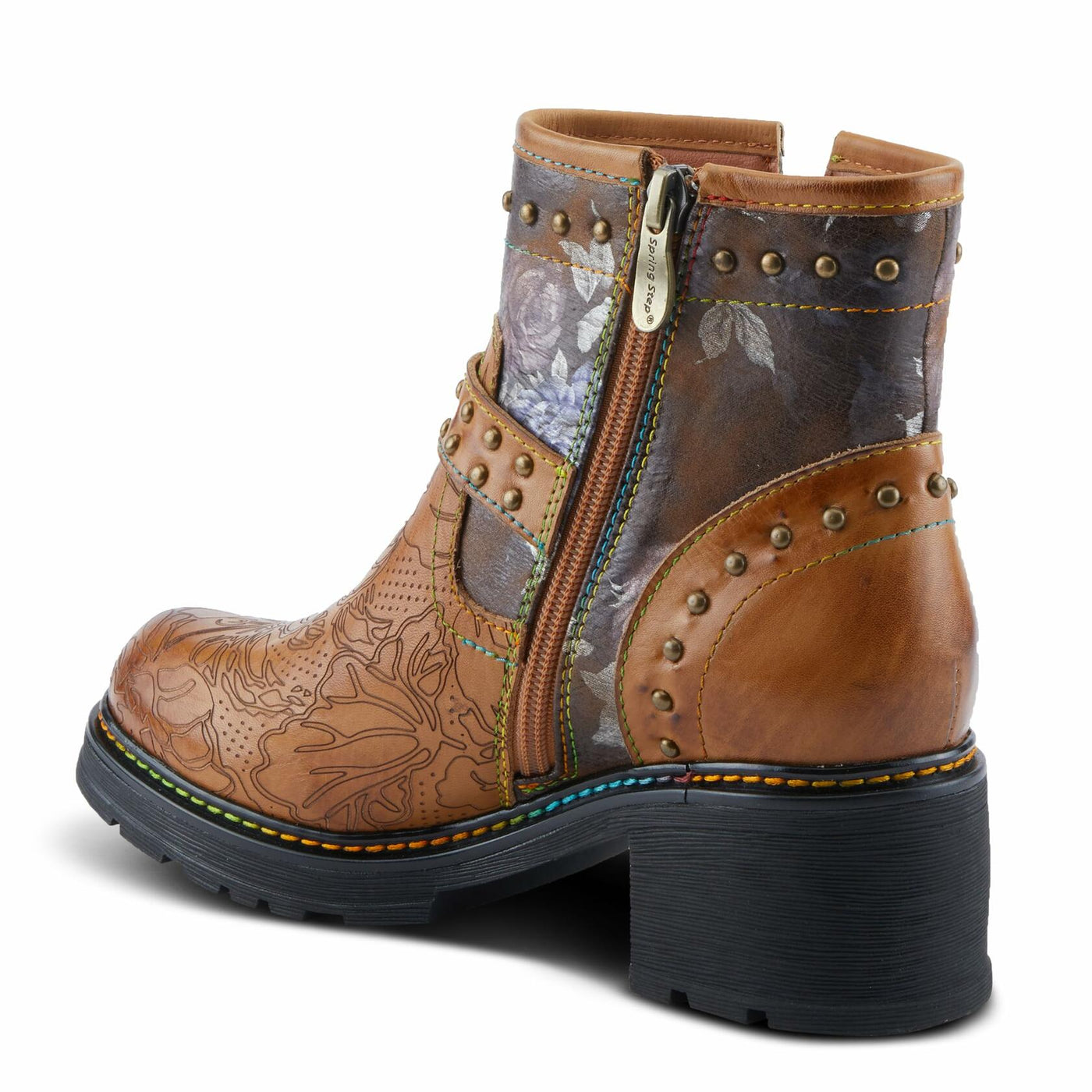 Spring Step L'Artiste Branchout Women's Floral Bootie - Handpainted & Printed Designs, Standout Statement Shoes Camel Multi EU 42 / US 10.5-11