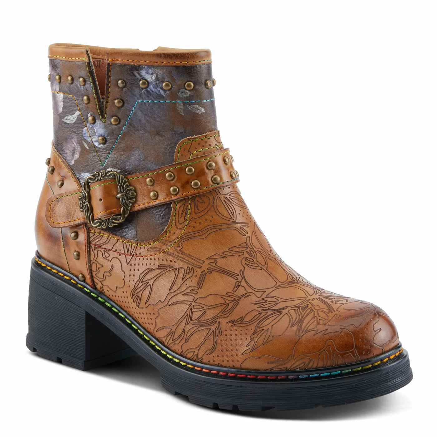 Spring Step L'Artiste Branchout Women's Floral Bootie - Handpainted & Printed Designs, Standout Statement Shoes Camel Multi EU 42 / US 10.5-11