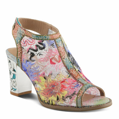 L'Artiste Women's WOWZA Hook-and-Loop Leather Sandals – Hand-Painted Design, Vibrant Mesh Upper, Crystal Embellishments, Chunky Metallic Heel Rainbow EU 38 / US 7.5-8