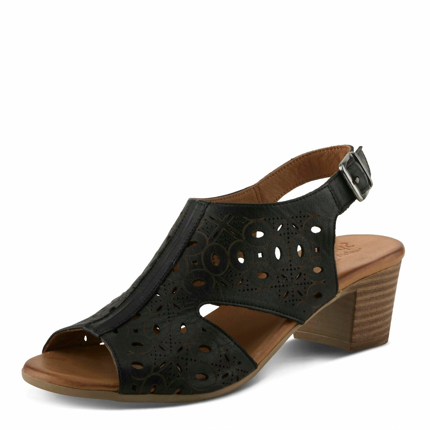 Spring Step Kovach Women's Leather Sandals – Sandals for Women with Premium Buttery Leather, Perforated Design, Buckle Closure, Comfort Footbed Black, 8.5