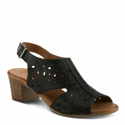 Spring Step Kovach Women's Leather Sandals – Sandals for Women with Premium Buttery Leather, Perforated Design, Buckle Closure, Comfort Footbed Black, 8.5