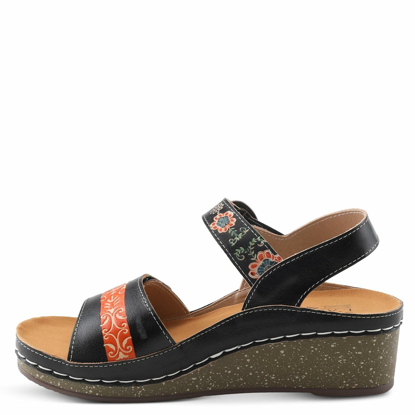 L'Artiste Women's ROSHNI Slingback Sandals – Hand-Painted Leather Floral Wedge with Adjustable Comfort Straps Natural Multi EU 39/8.5